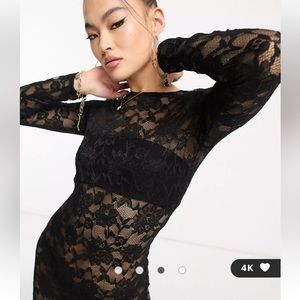 Asos sheer lace maxi dress with split in black